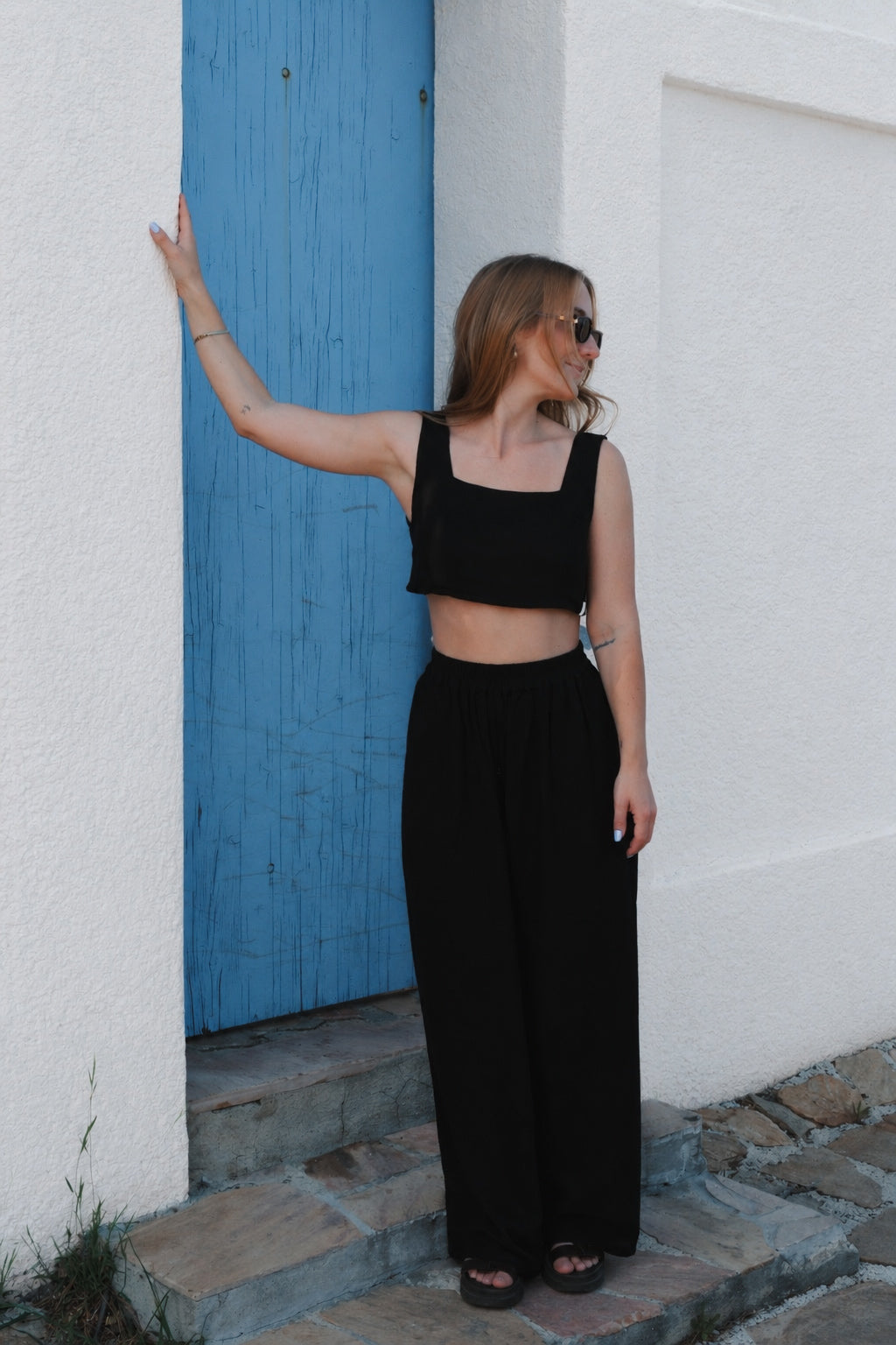 PANTALON LIN COTON ET RAYONNE ~ NONA NOIR