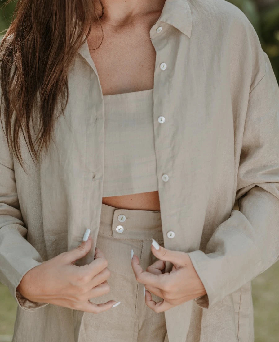 CHEMISE EN LIN BEIGE NATUREL ~ PRIA