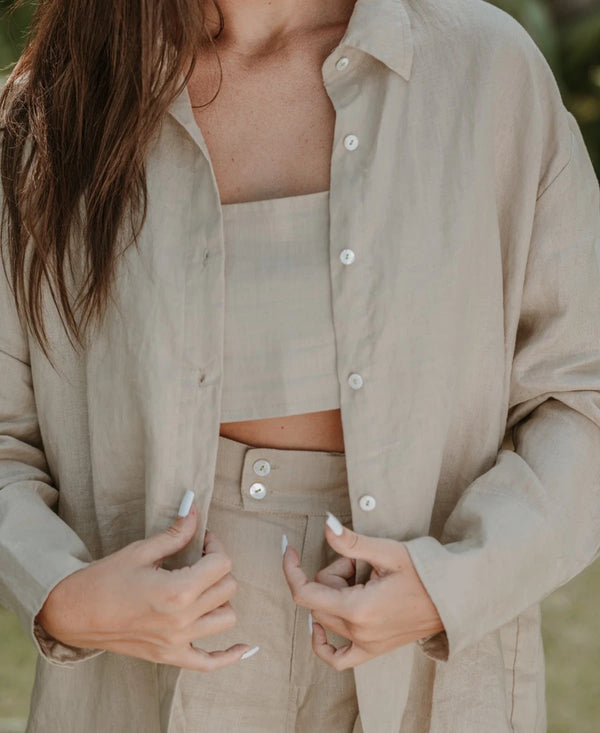 CHEMISE EN LIN BEIGE NATUREL ~ PRIA
