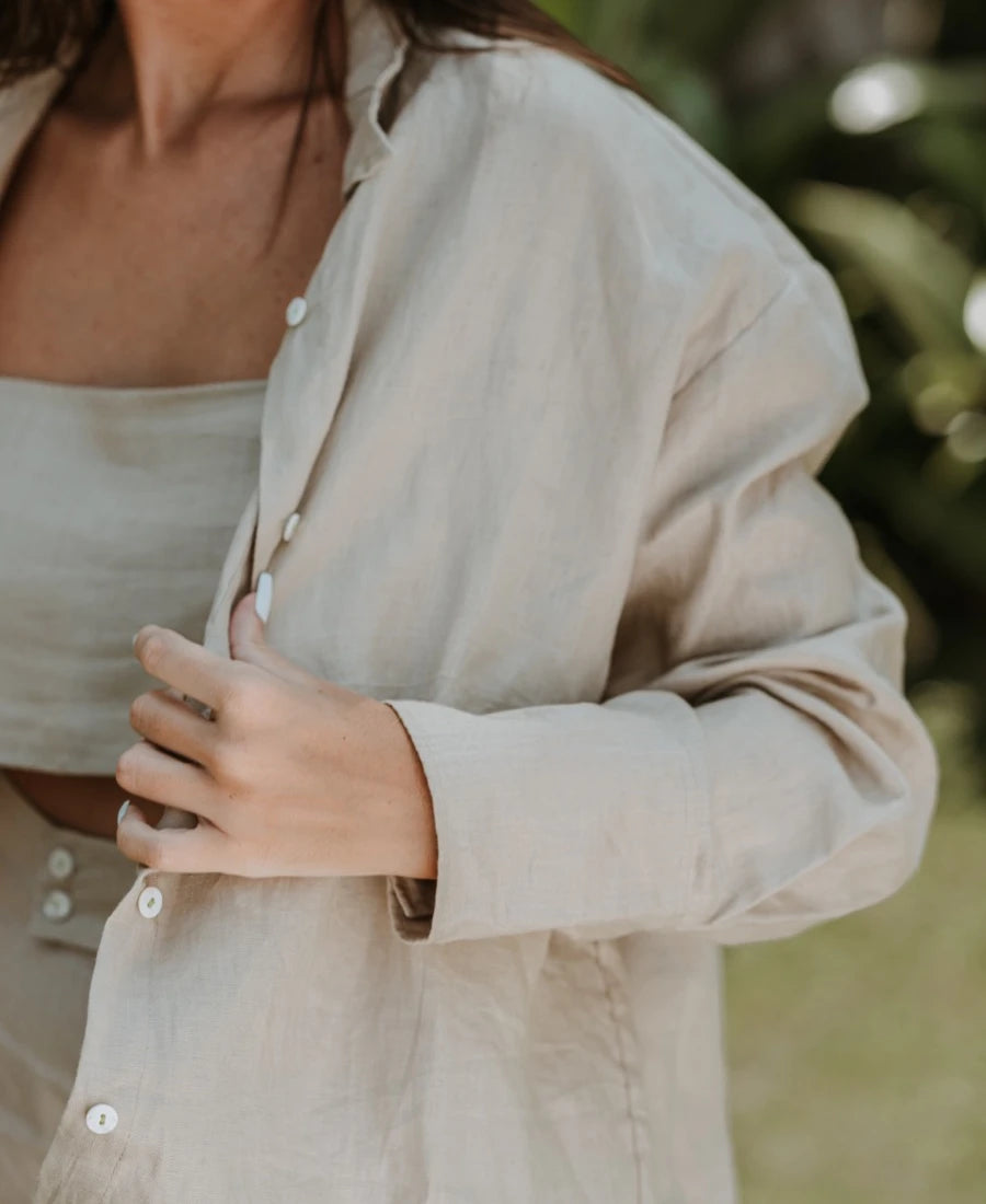 CHEMISE EN LIN BEIGE NATUREL ~ PRIA