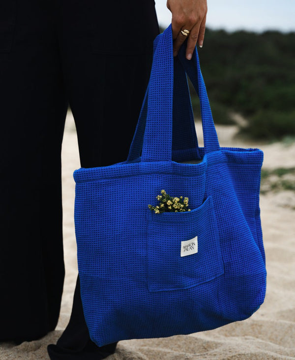 SAC CABAS NID D'ABEILLE BLEU