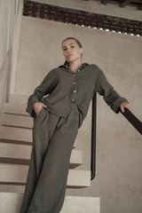 CHEMISE EN GAZE DE COTON VERT SAUGE ~ AWAN