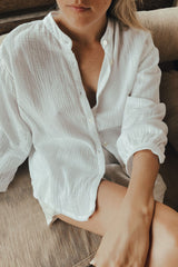 BLOUSE EN GAZE DE COTON VERT SAUGE ~ AWAN