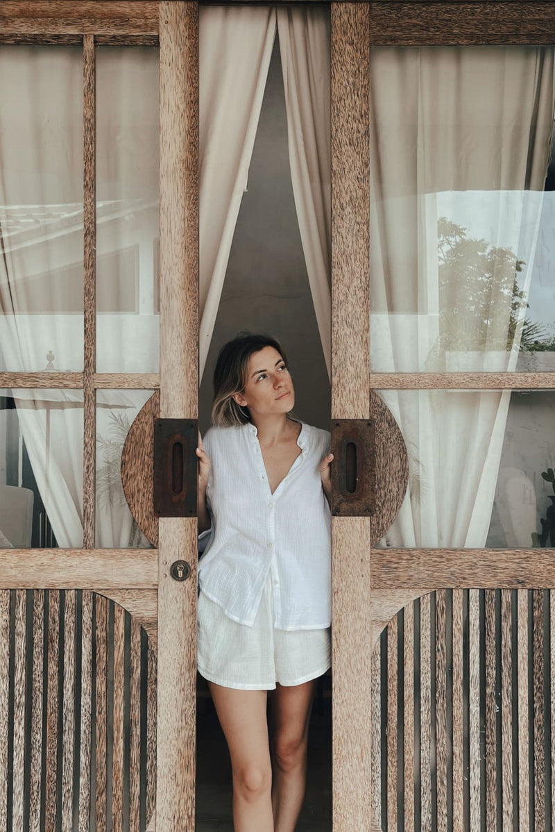 SHORT EN GAZE DE COTON BLANC ~ AWAN